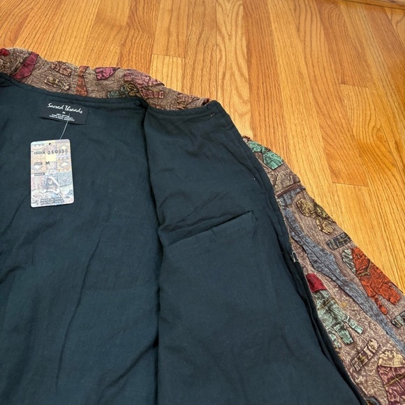 SACRED THREADS Cotton Embroidered Jacket Boho Artsy Animals Elephants Giraffes M - Picture 7 of 16